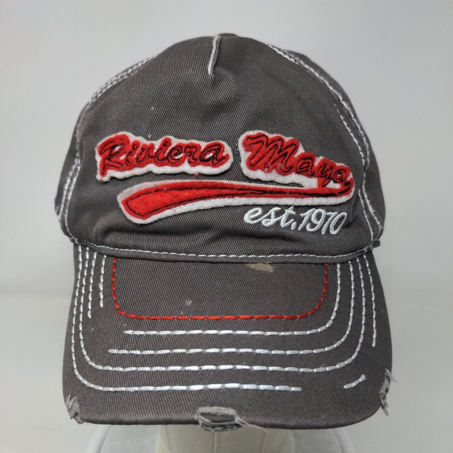Riviera Maya est. 1970 Strapback Hat Gray OS Adjustable Embroidered Distressed