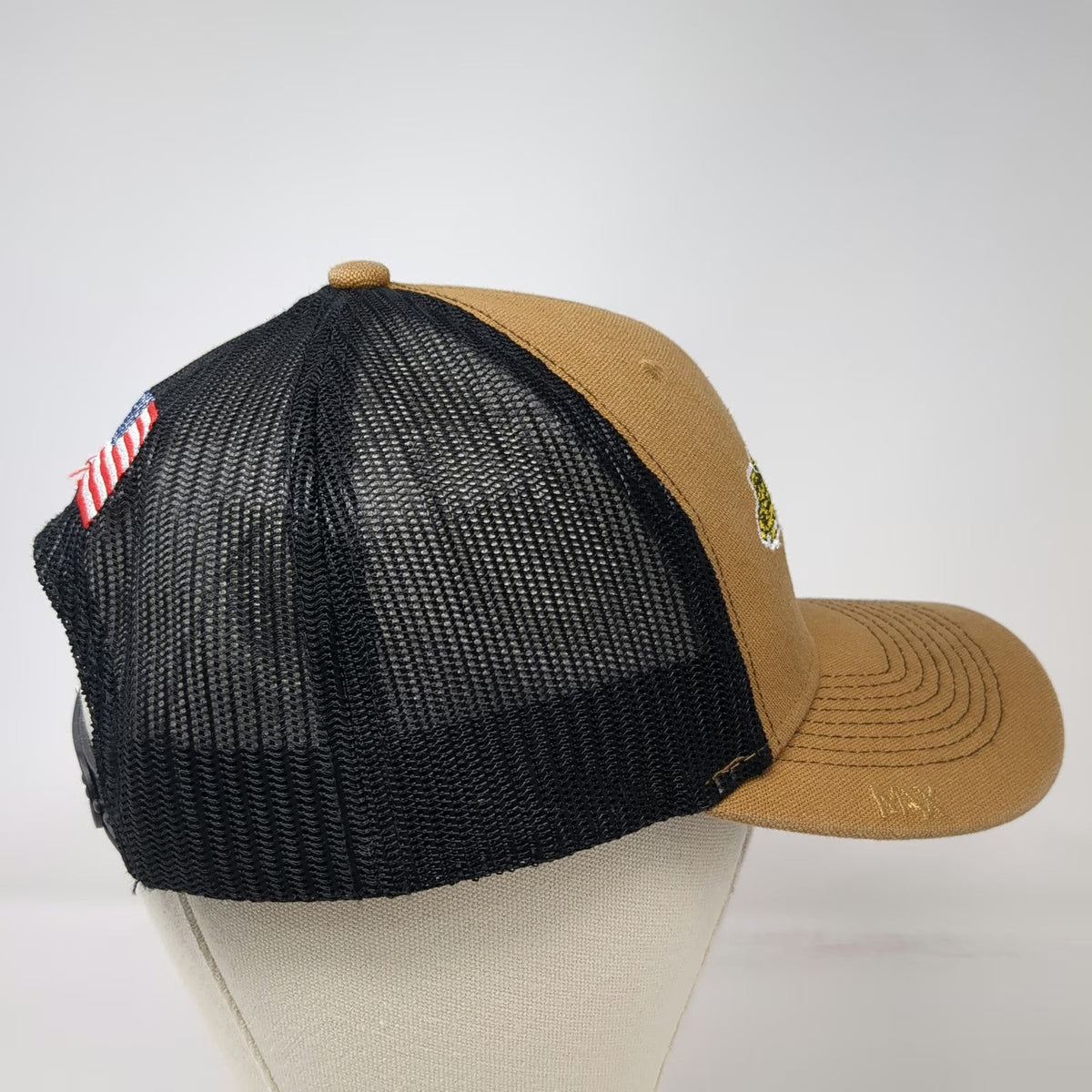 MAX Trucker Hat Brown Black One Size American Flag RE Pierson Construction Mesh