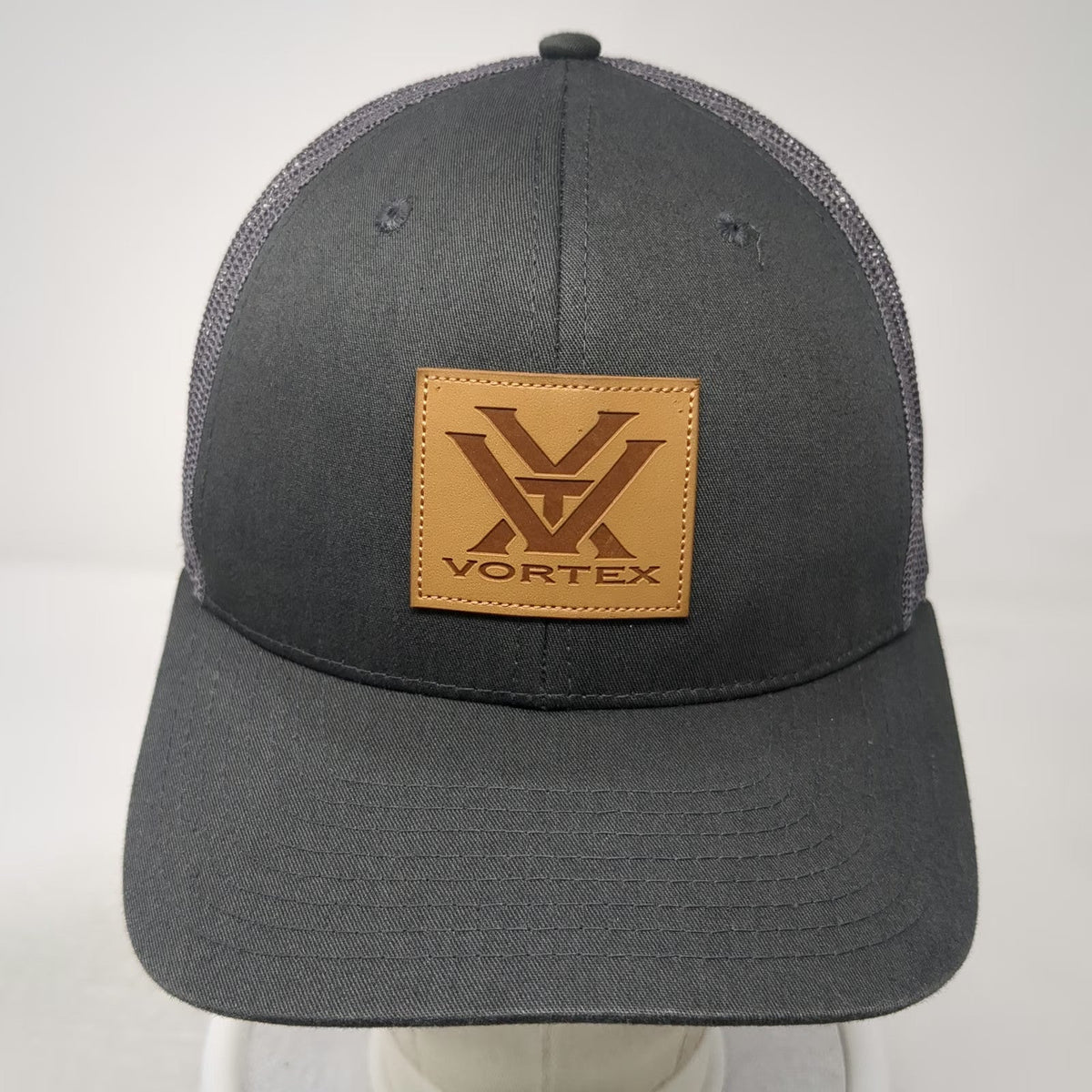 Vortex Trucker Hat Gray One Size Snapback Mesh Leather Patch Outdoor Logo