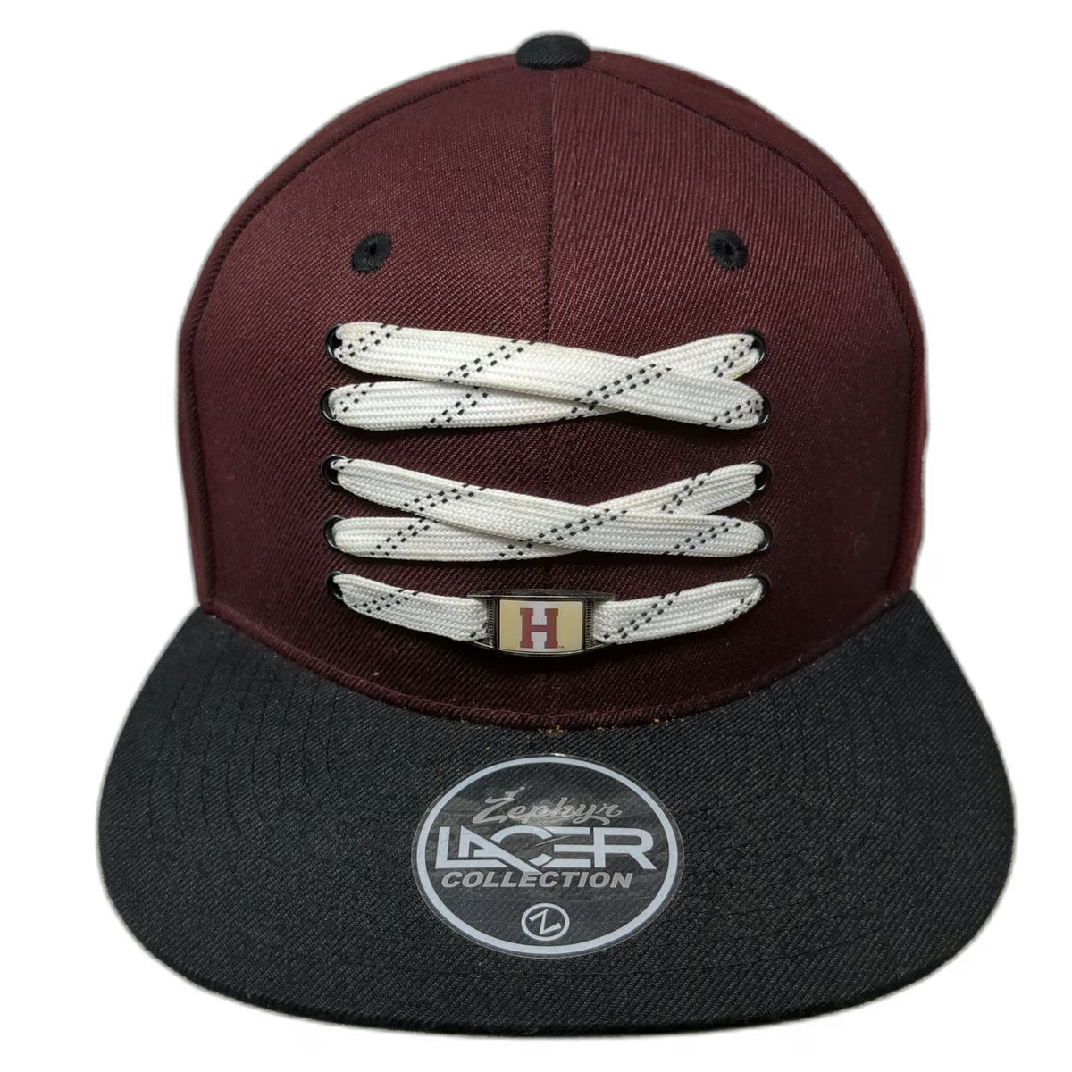 Zephyr Snapback Hat Red One Size Harvard University Lacer Hockey Laces Flat Brim