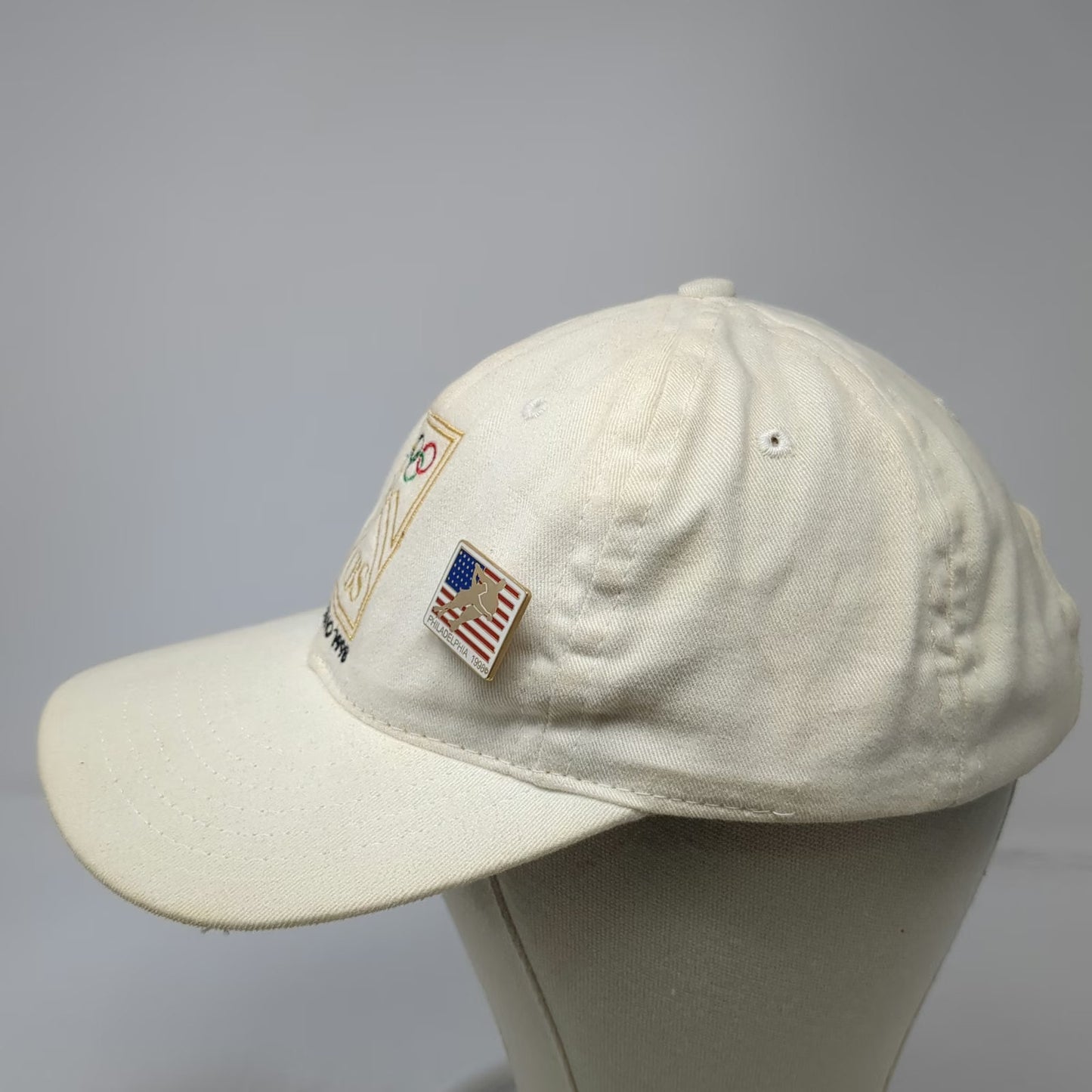 Nagano 1998 Olympics CBS Baseball Cap Beige OS Made in USA Pins Hat Vintage