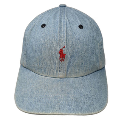 Polo Ralph Lauren Baseball Cap Blue One Size Denim Slideback Logo 6 Panel Hat