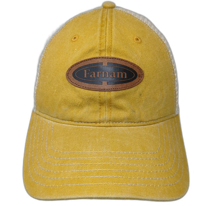 Farnam Trucker Hat Yellow OSFM Leather Patch Mesh Back Snapback Horse Care Cap