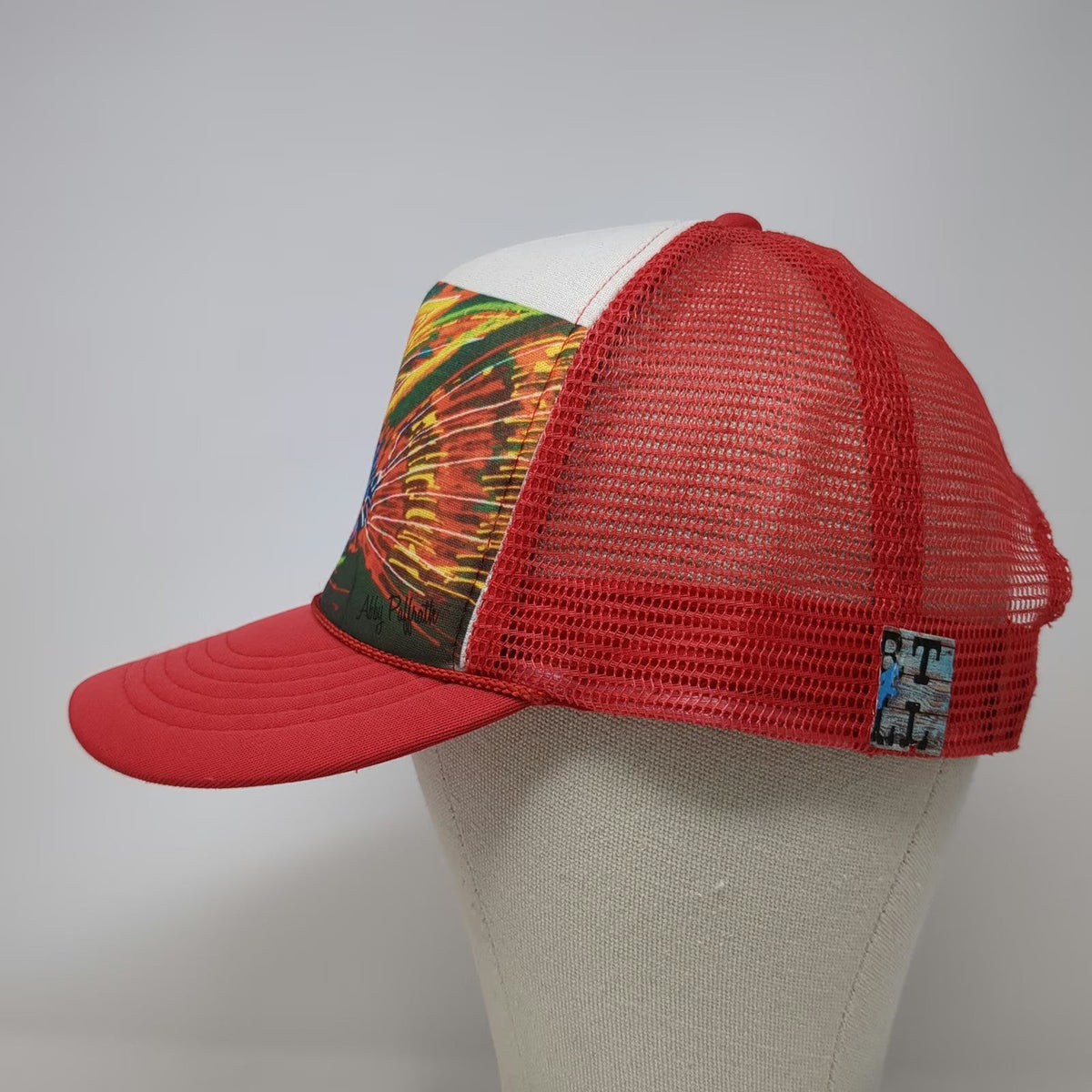 Abby Paffrath Trucker Hat Red White One Size Handmade Jackson Hole Fishing Fly