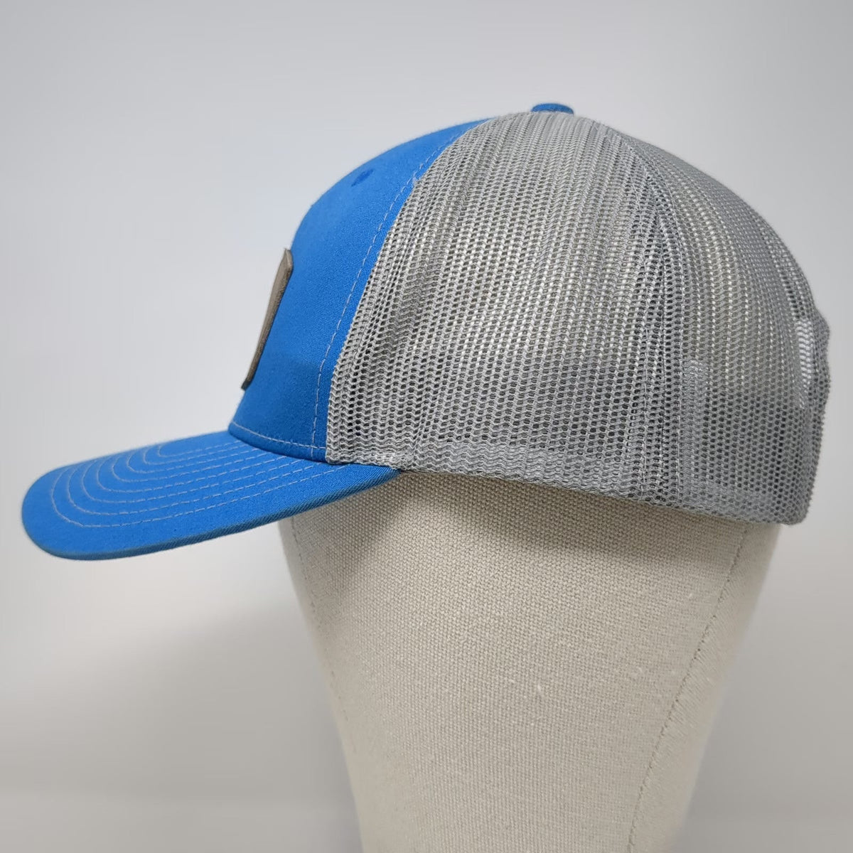 Richardson Trucker Hat Blue One Size Boise Cascade Leather Patch Mesh Gray Brown