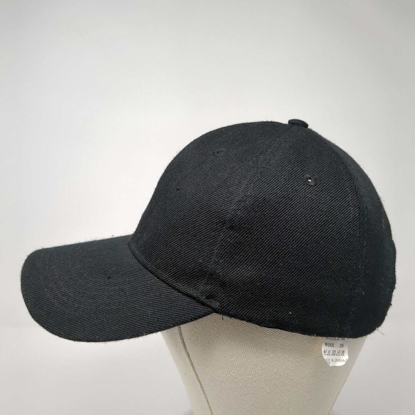 Unbranded Strapback Hat Black One Size Adjustable Vented Holes 6 Panel Blank