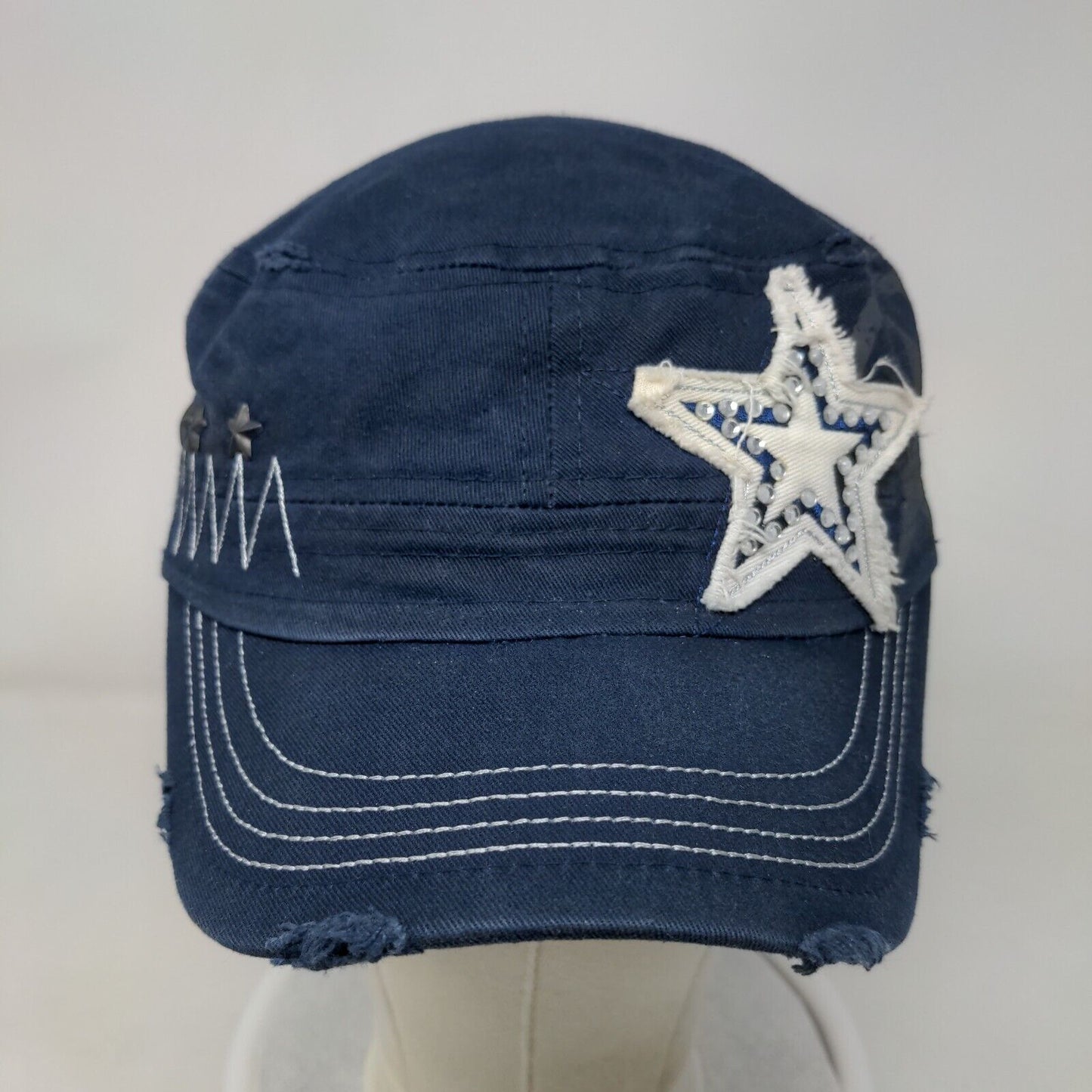 Star Studded Stretch Strapback Cadet Army Cap Hat Blue One Size Pit Bull