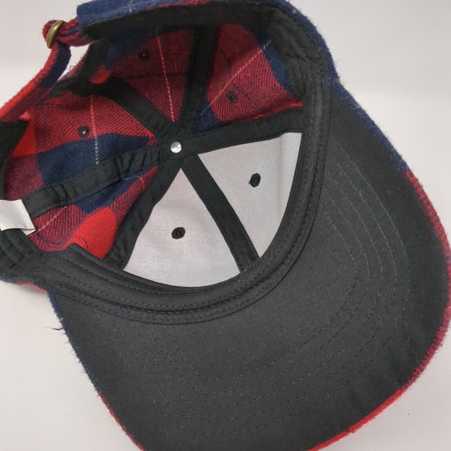 Unbranded Slideback Hat Red Navy Multi OSFM Adjustable Plaid 6 Panel