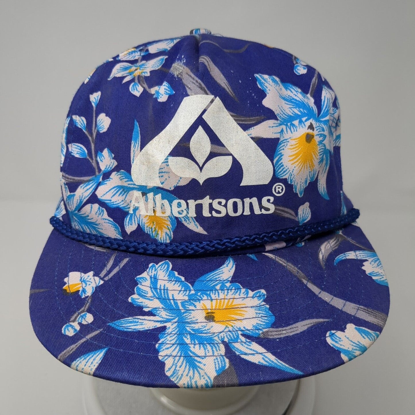 Albertsons Slideback Hat Blue One Size Adjustable Floral Print Rope Nissin Cap