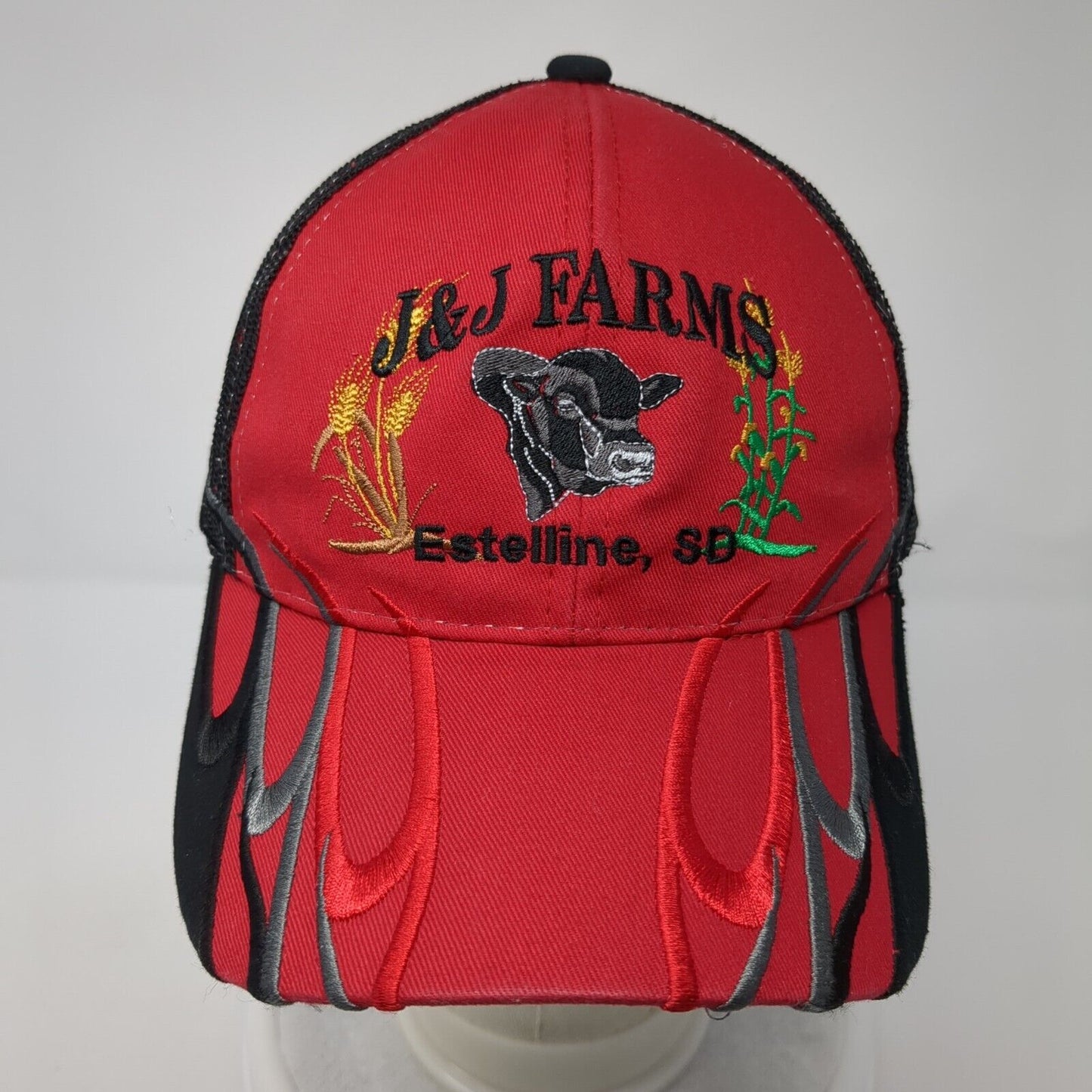 J&J Farms Estelline, SD Strapback Trucker Hat Red One Size Mesh Back