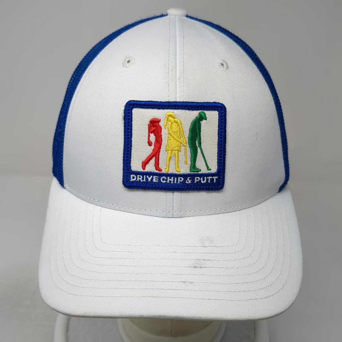 Drive Chip & Putt Trucker Hat White Blue One Size Mesh Snapback Golfing Patch