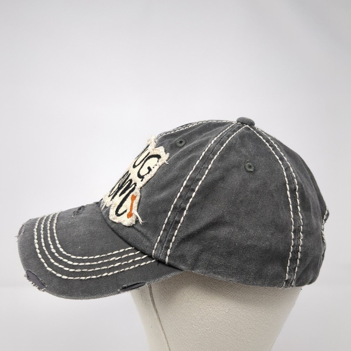 Dog Mom Strapback Hat Gray One Size Solid Distressed KB ETHOS Vintage