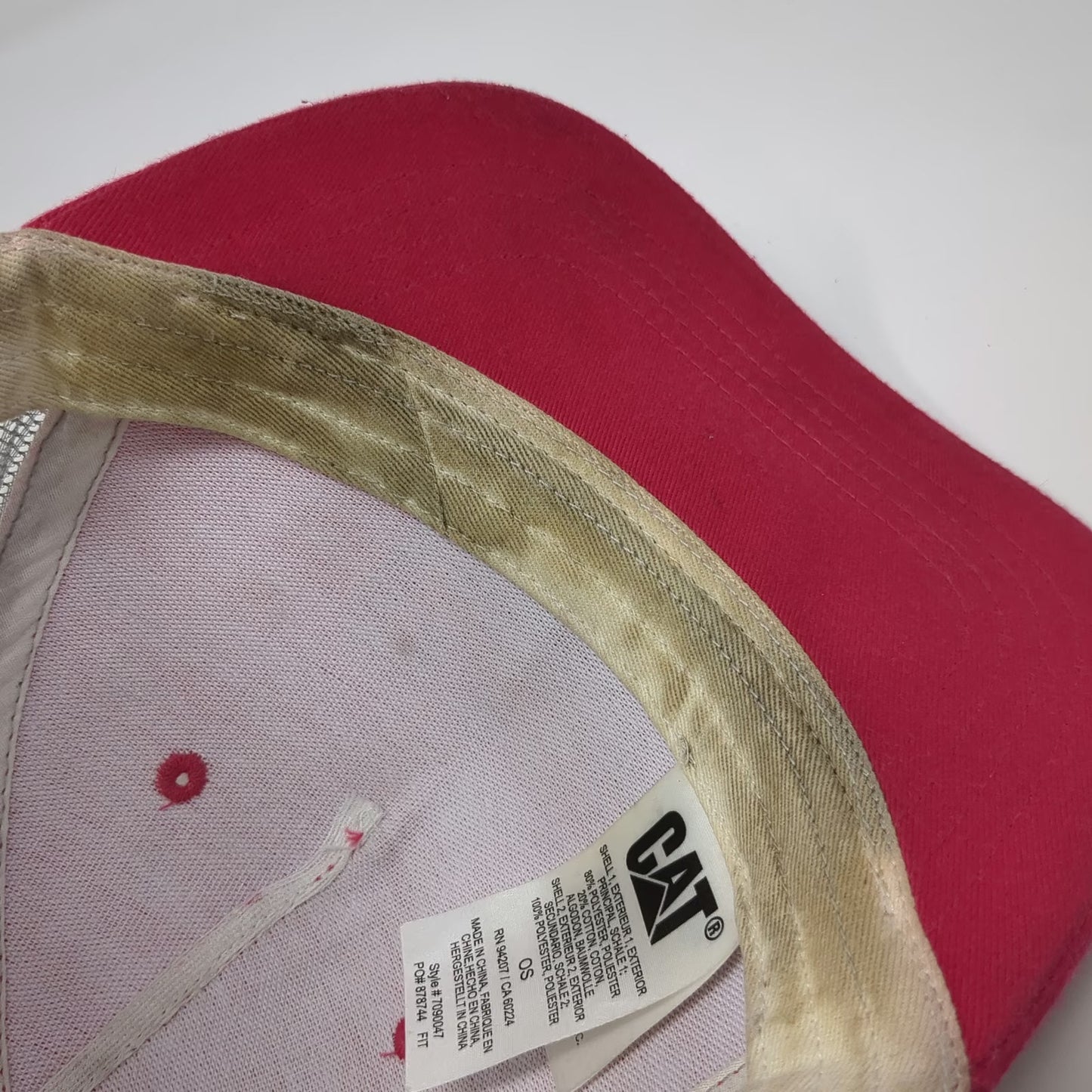 Cat Trucker Hat Pink One Size Mesh Snapback Gray White Logo Caterpillar Work