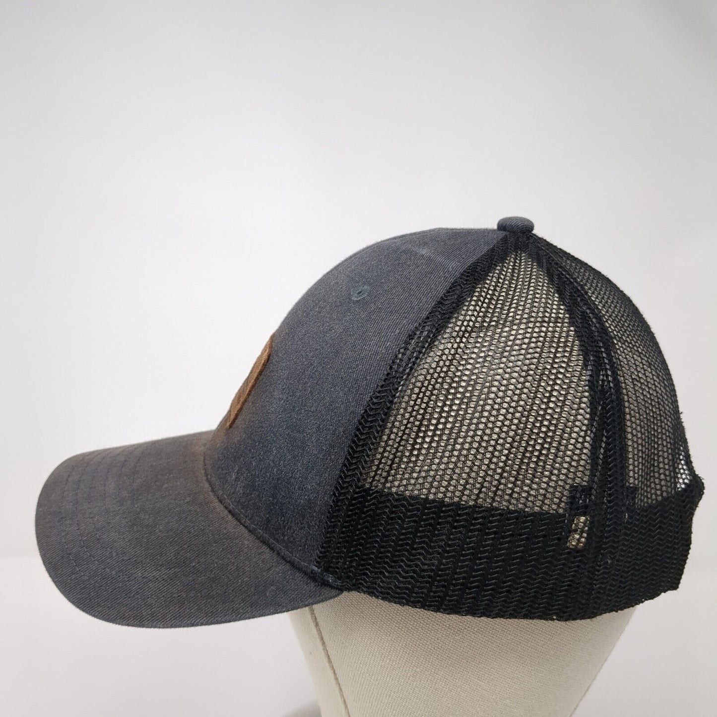 Quicksilver Leather Patch Logo Trucker Hat Gray One Size Mesh Back