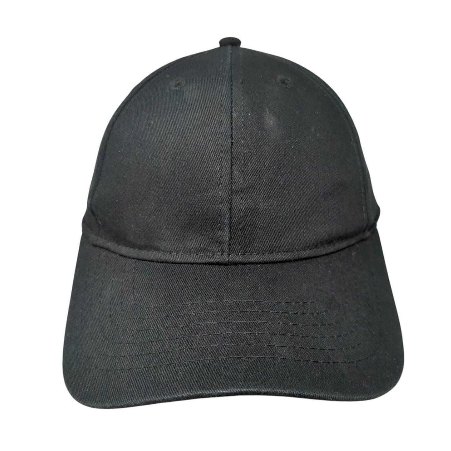 Sportsman Strapback Hat Black One Size Adjustable Vented Holes 6 Panel Blank