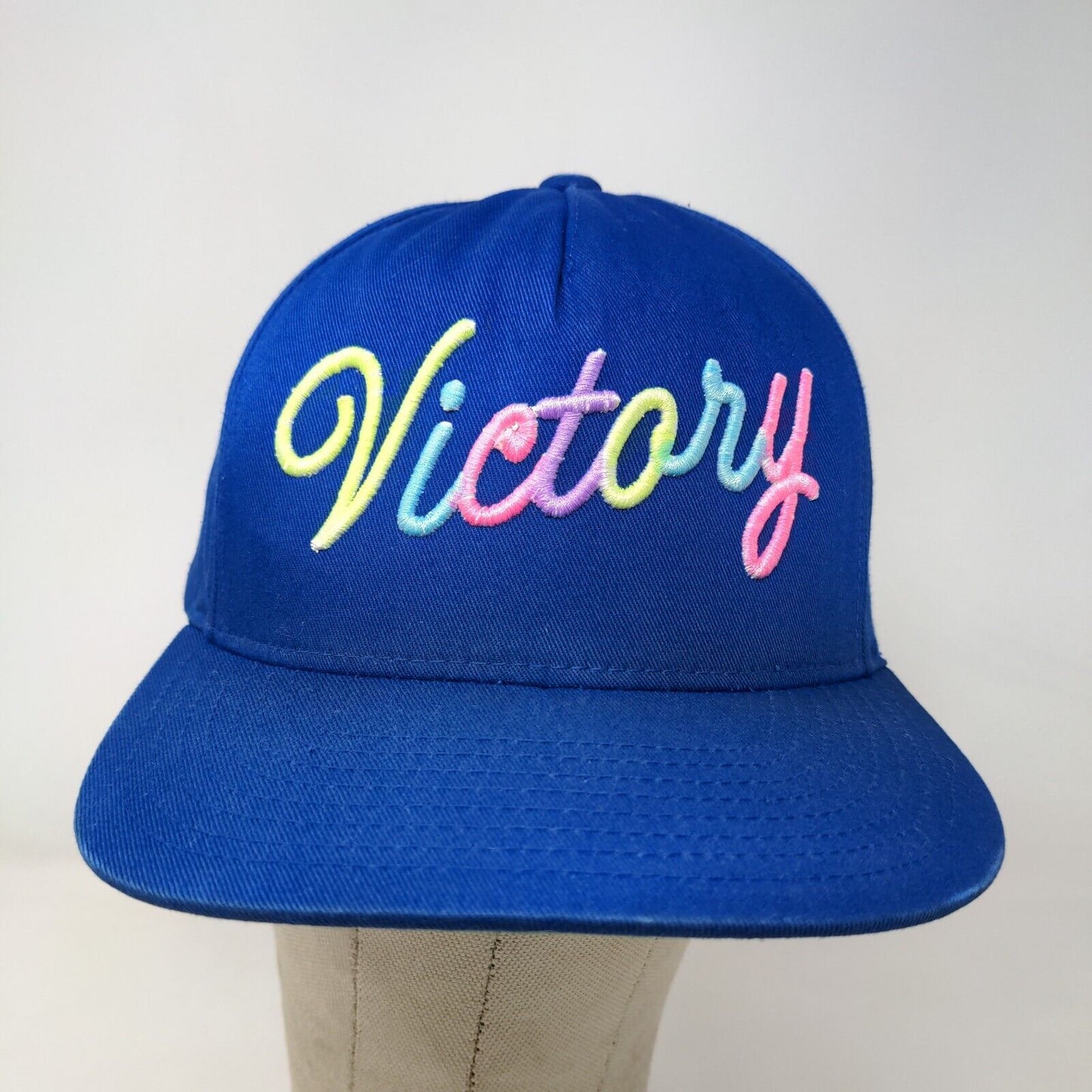 Yupoong Men's Snapback Hat Blue Embroidered Victory Logo Colorful Cotton