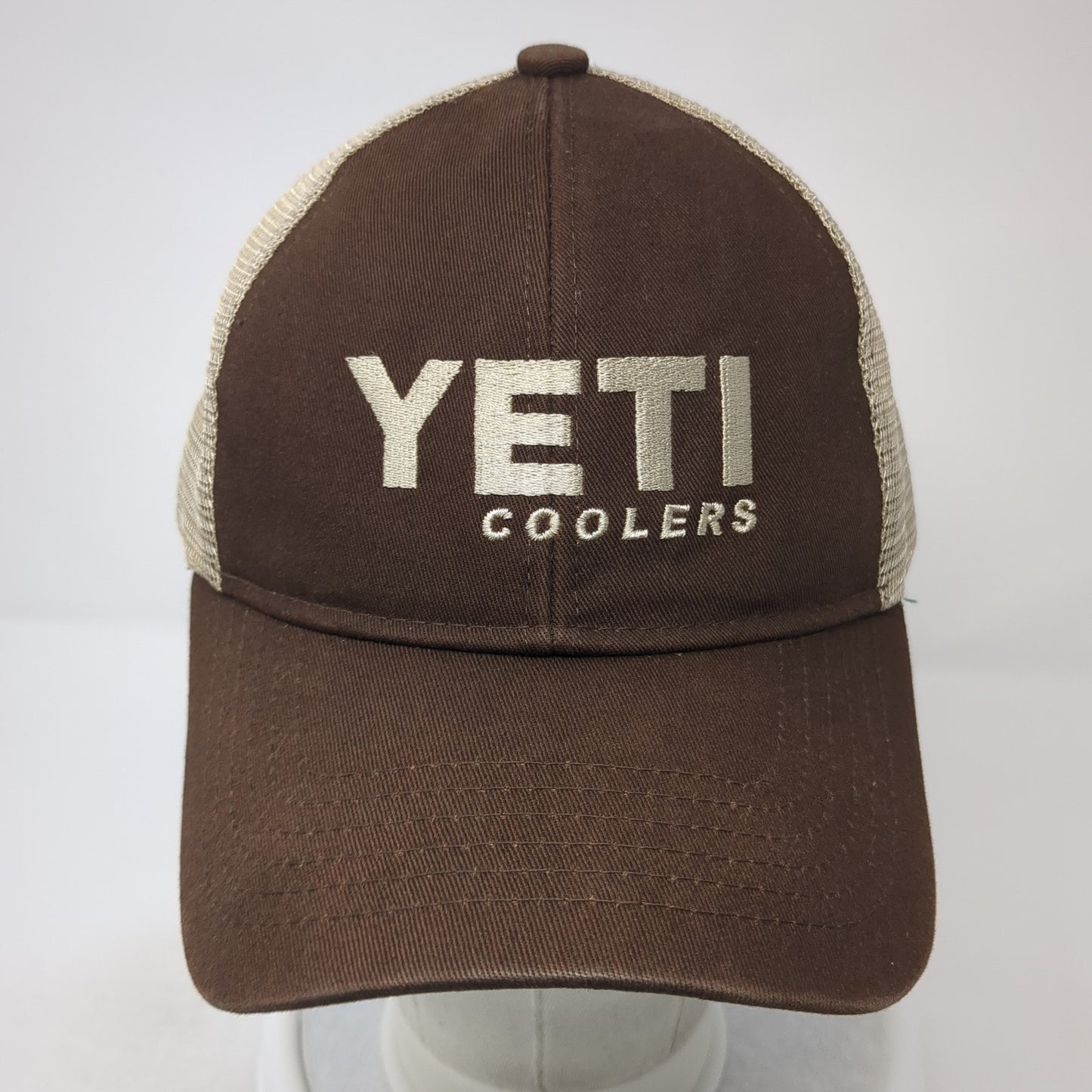 Yeti Coolers Snapback Trucker Hat Brown OS Adjustable Embroidered Mesh Back