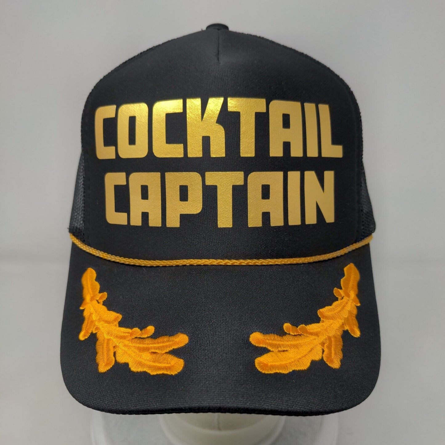 Cocktail Captain Snapback Trucker Hat Black OSFM Adjustable 6 Panel Rope Otto