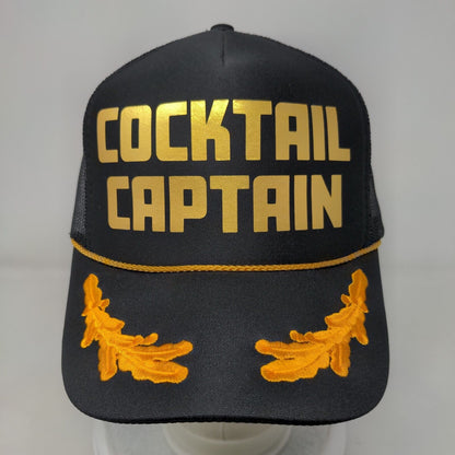 Cocktail Captain Snapback Trucker Hat Black OSFM Adjustable 6 Panel Rope Otto
