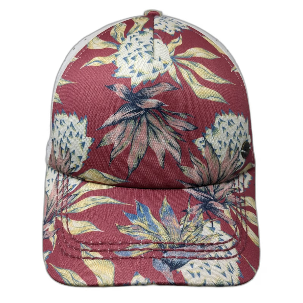 Roxy Trucker Hat Red One Size Floral Print Perforated Breathable Mesh Snapback