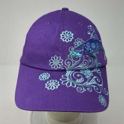 SeaWorld Strapback Hat Purple One Size Adjustable Embroidered Floral Cotton
