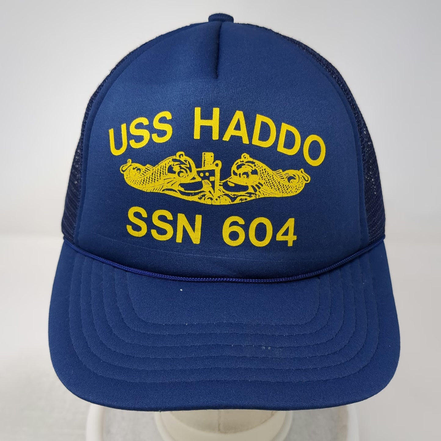 Trucker Hat Blue Vintage USS Haddo SSN 604 Submarine Logo Mesh Back Snapback