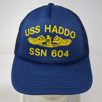 Trucker Hat Blue Vintage USS Haddo SSN 604 Submarine Logo Mesh Back Snapback