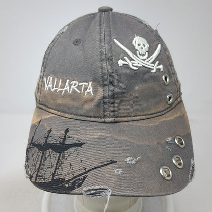 Gray Baseball Cap One Size Pirate Ship Skull Vallarta Grommet Slideback Hat