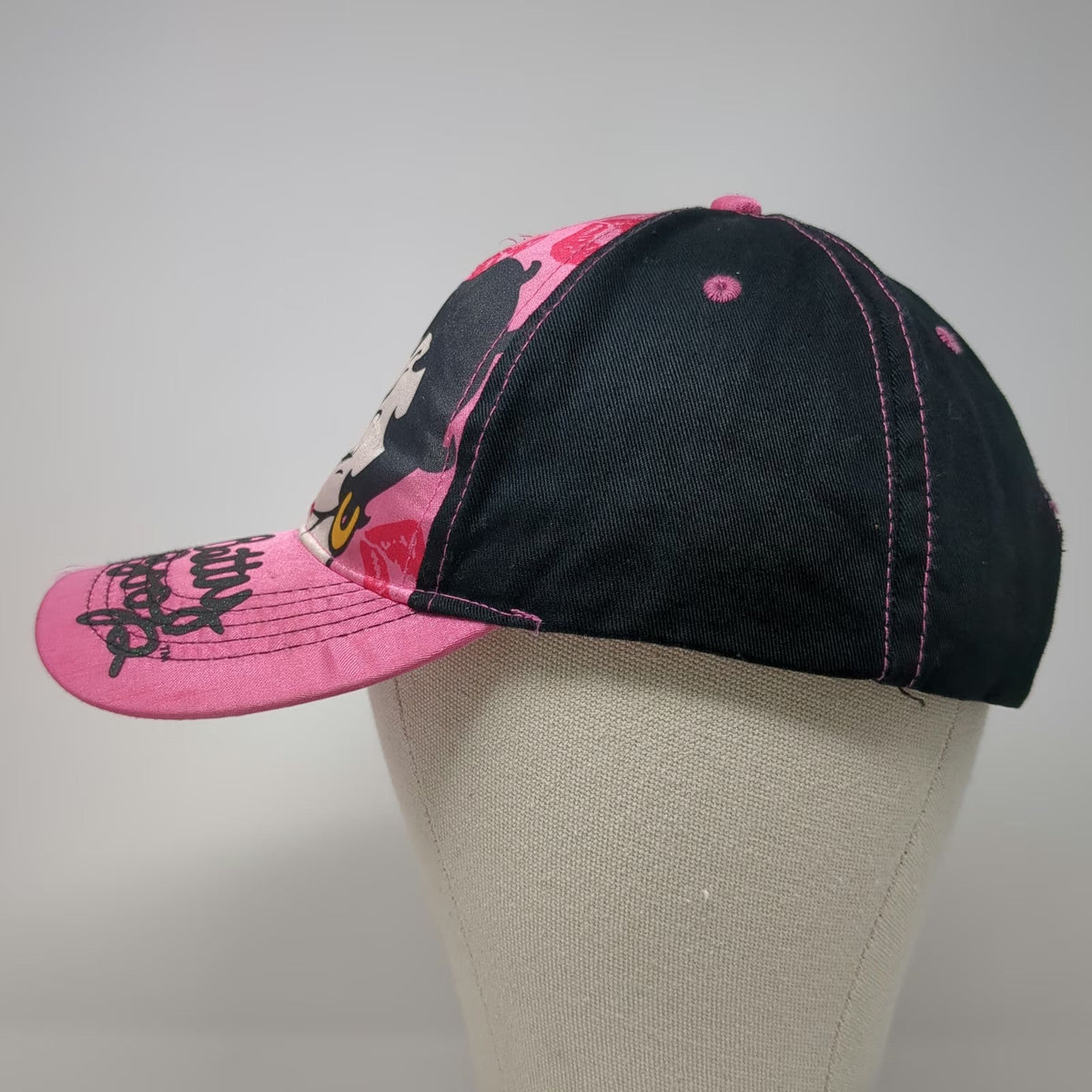 Betty Boop 5 Panel Pink Black One Size Hat Satin Graphic Snapback Kisses