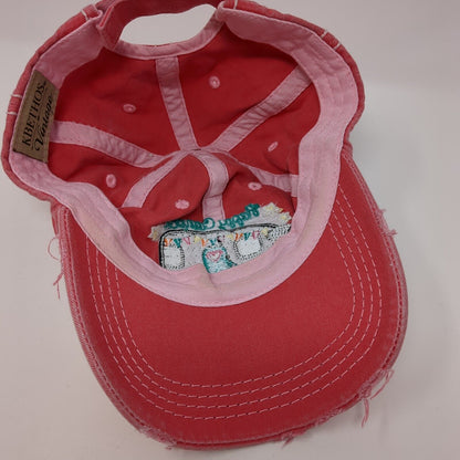 Happy Camper Strapback Hat Pink One Size Adjustable Distressed KB ETHOS Vintage