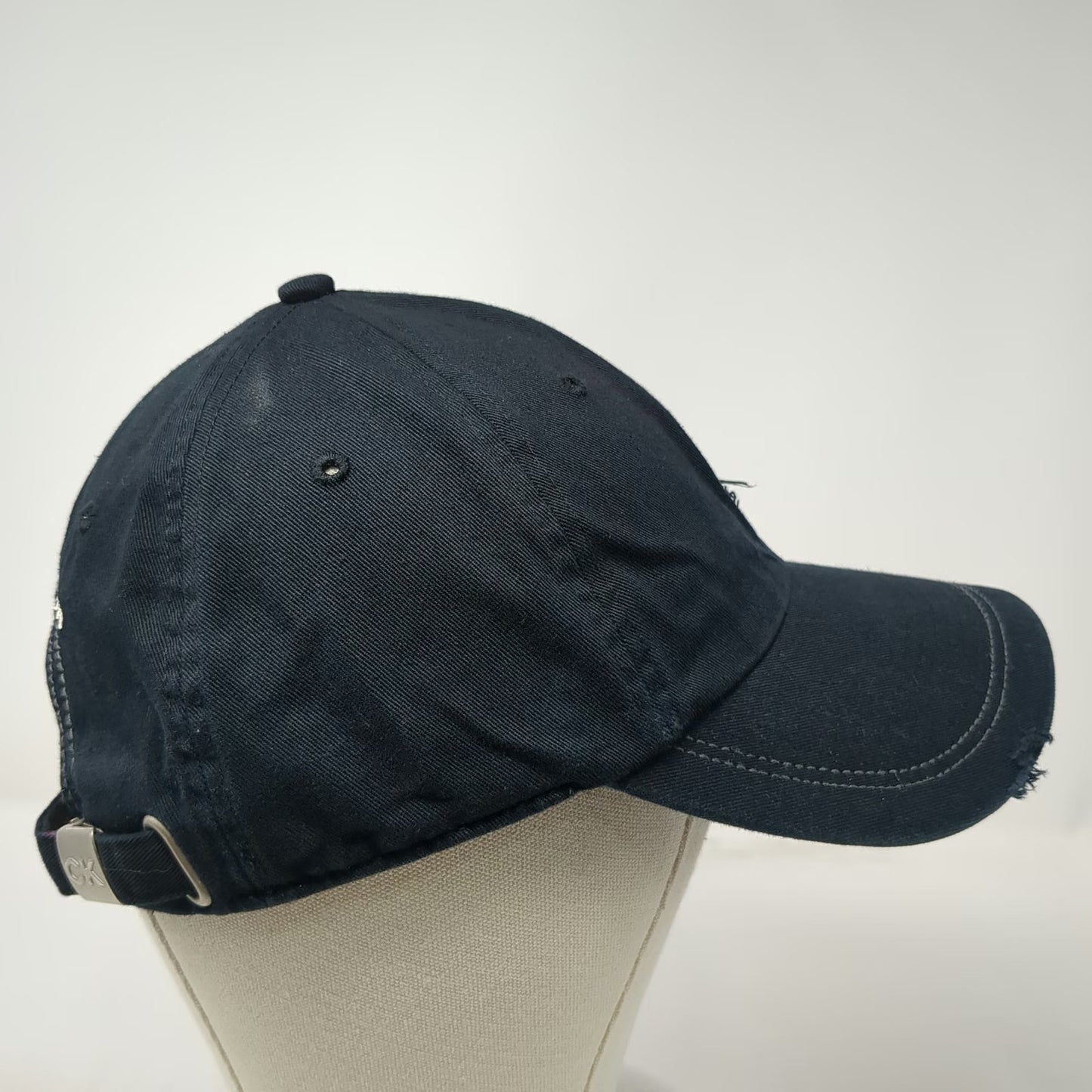 Calvin Klein Baseball Cap Black One Size Distressed Graphic Slideback Hat