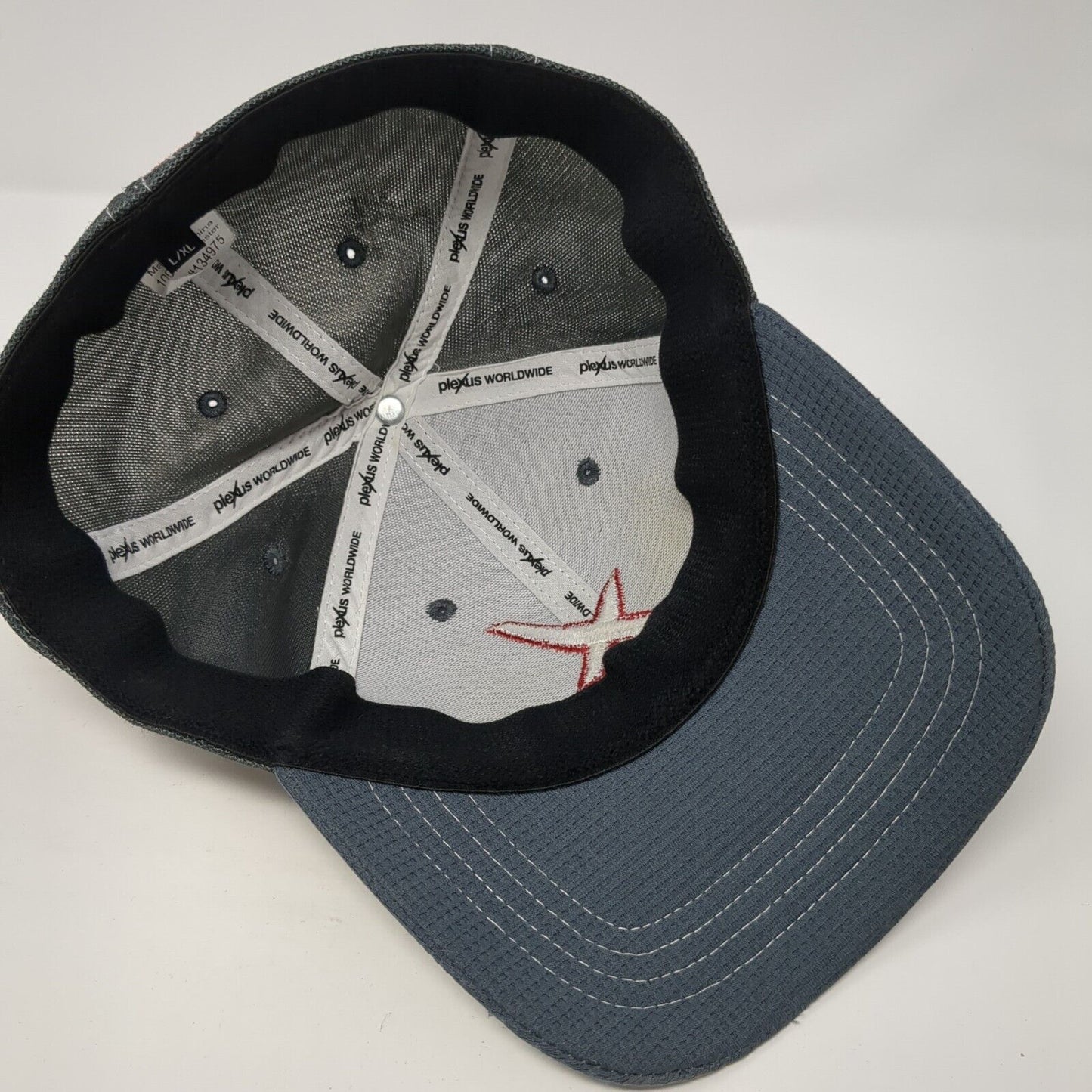 Plexus Worldwide Fitted Hat Gray L/XL Embroidered Vented Holes 6 Panel Polyester