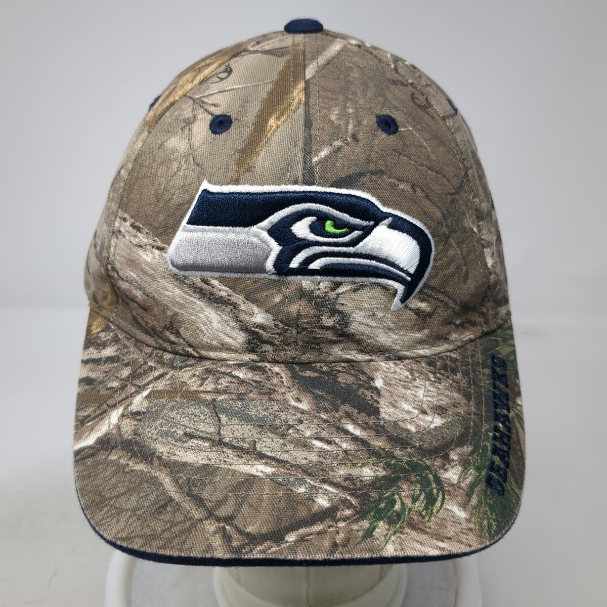 NFL Team Apparel Seattle Seahawks Cap Brown Camo One Size Strapback Curved Hat