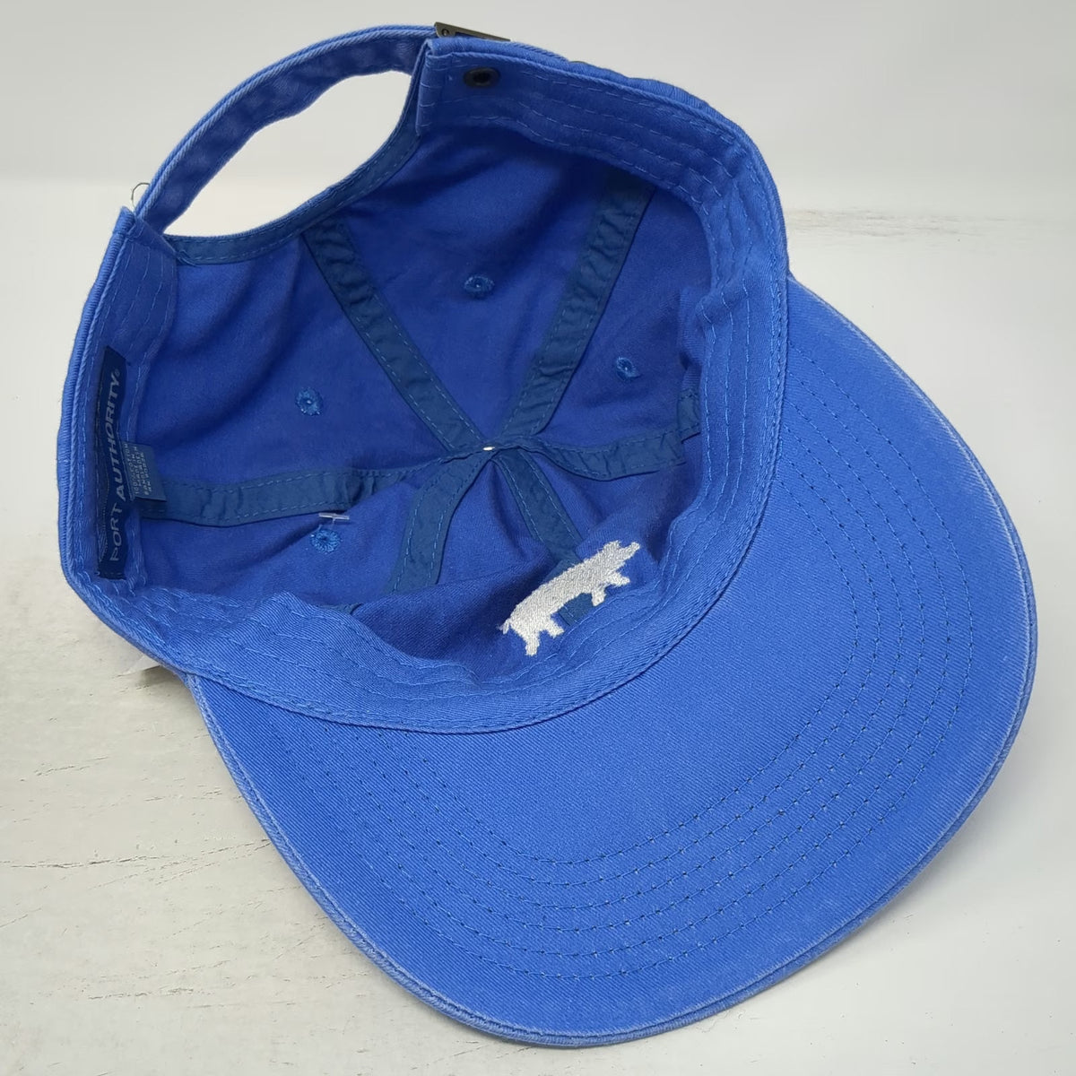 Port Authority Blue Baseball Cap One Size Swimming Pig Embroidered Slideback