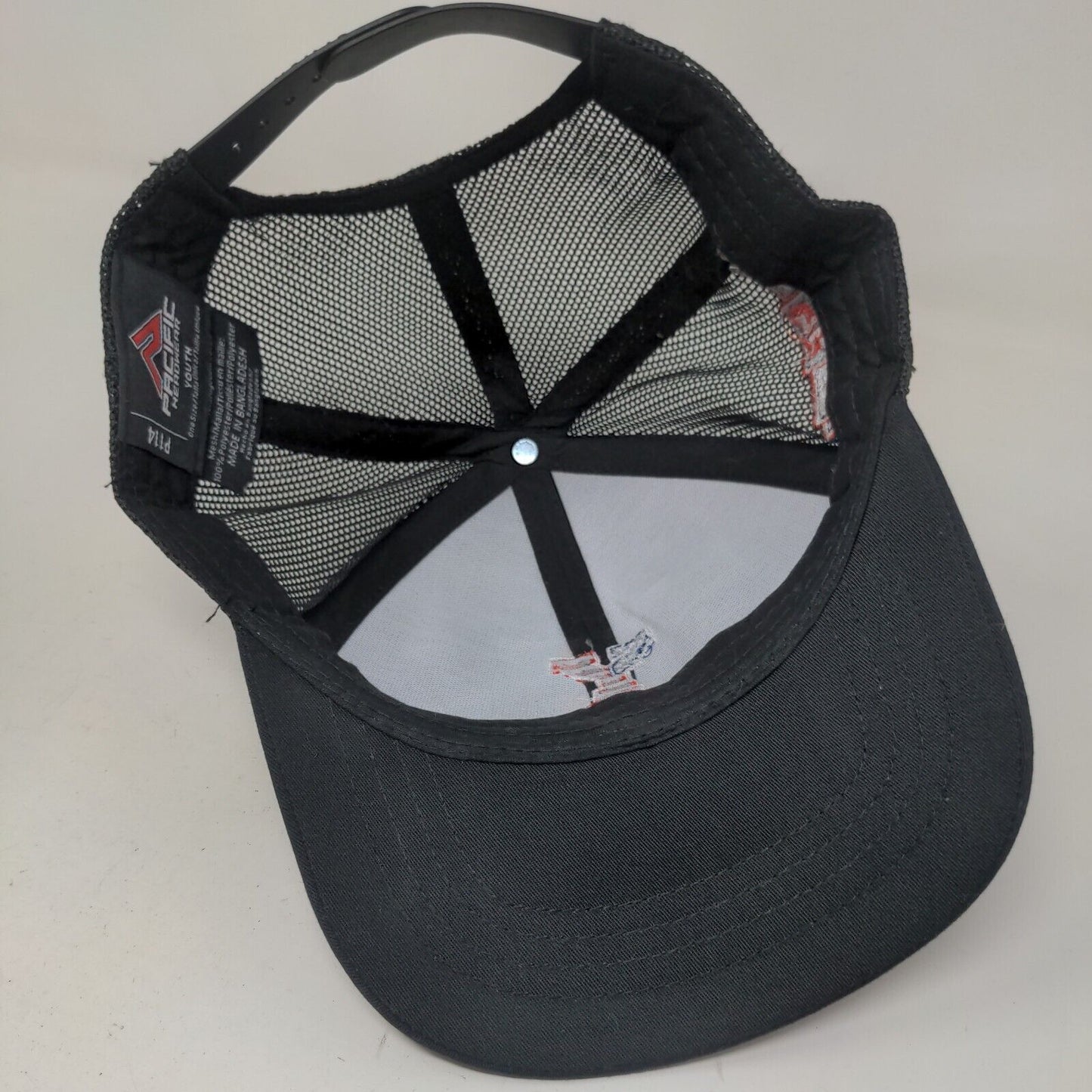 Pacific Headwear Boy's Snapback Mesh Back Hat Black Embroidered Baseball Logo