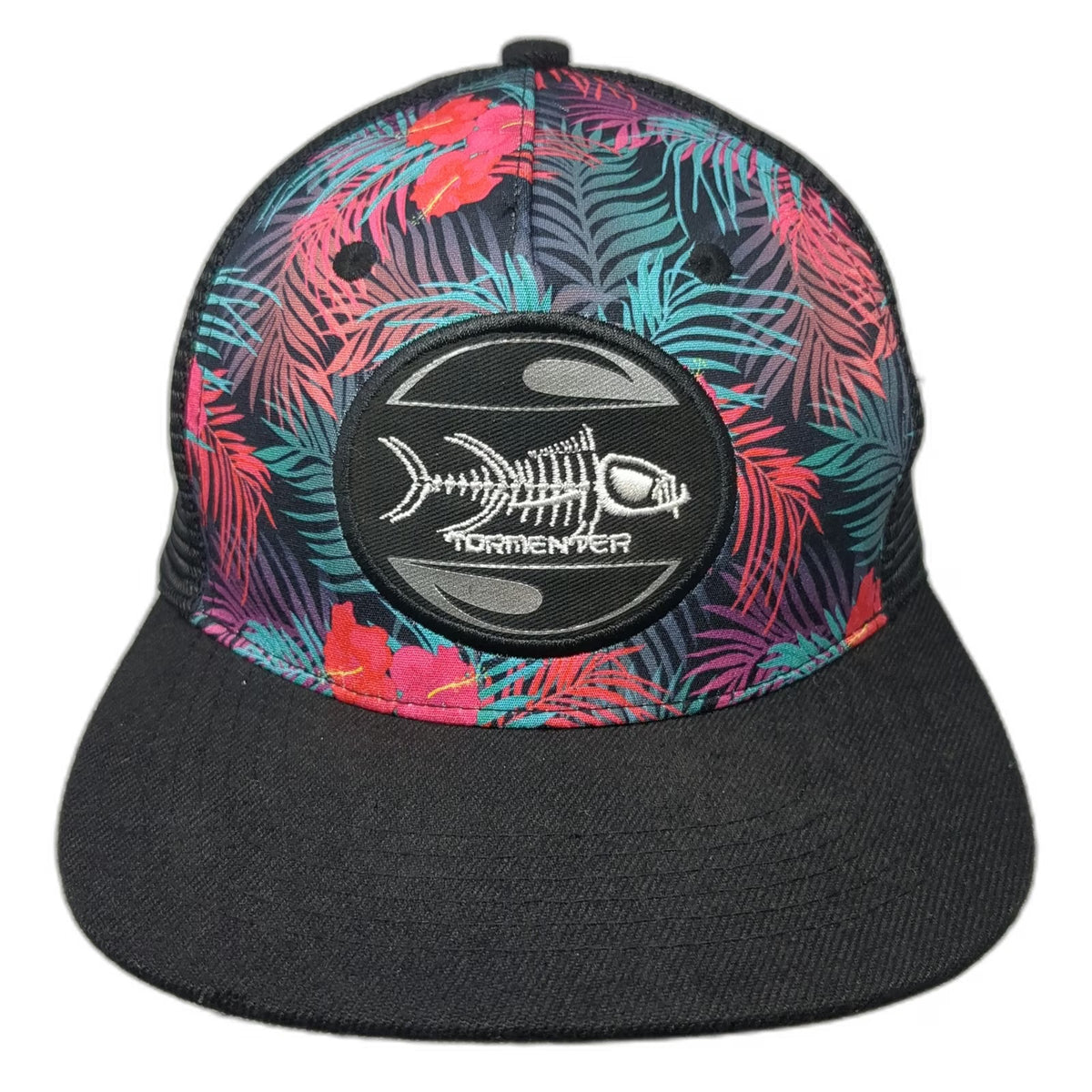 Tormenter Trucker Hat Black One Size Fish Skeleton Tropical Floral Print
