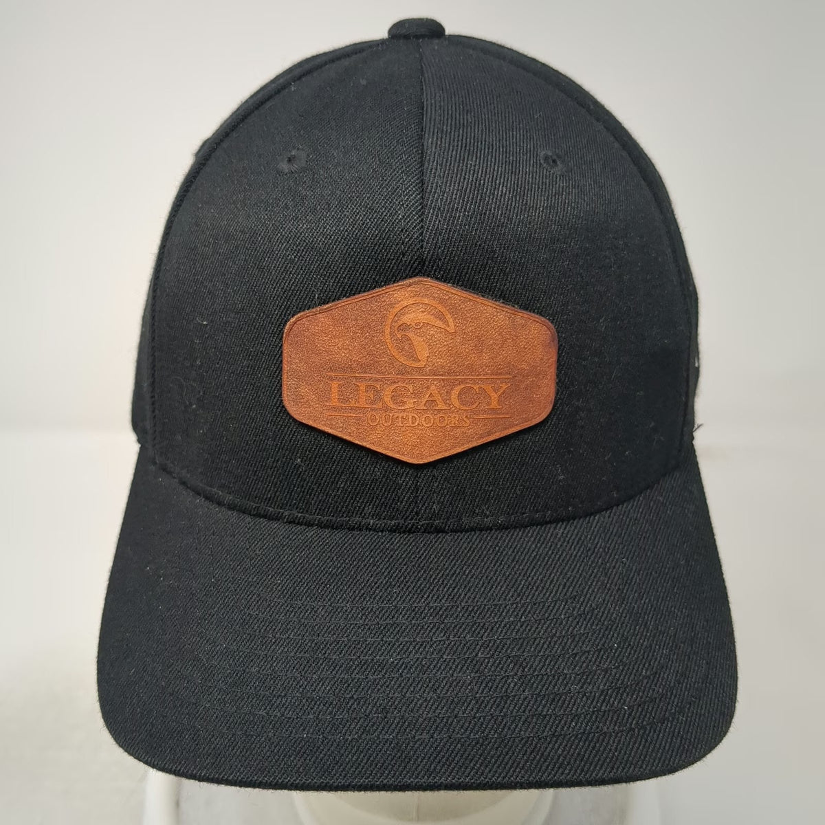 Branded Bills Fitted Hat Black XL Legacy Outdoors Leather Patch Flexfit Curved