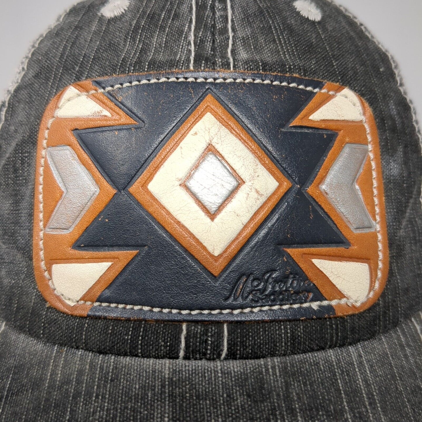 McIntire Saddlery Strapback Trucker Hat Gray OS Adjustable Distressed Mesh Back