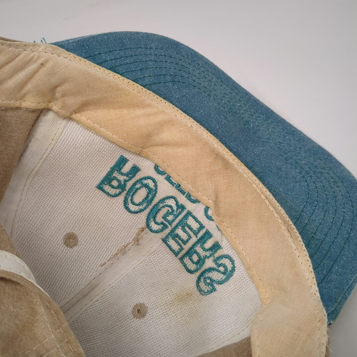 Rogers Seed Co Snapback Hat Beige Blue One Size Made in USA Canvas Denim Work