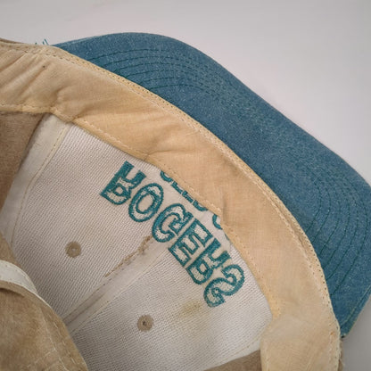 Rogers Seed Co Snapback Hat Beige Blue One Size Made in USA Canvas Denim Work