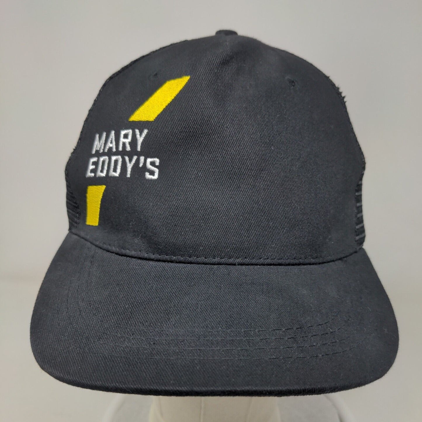 Mary Eddy's Snapback Mesh Back Trucker Hat Black One Size Embroidered