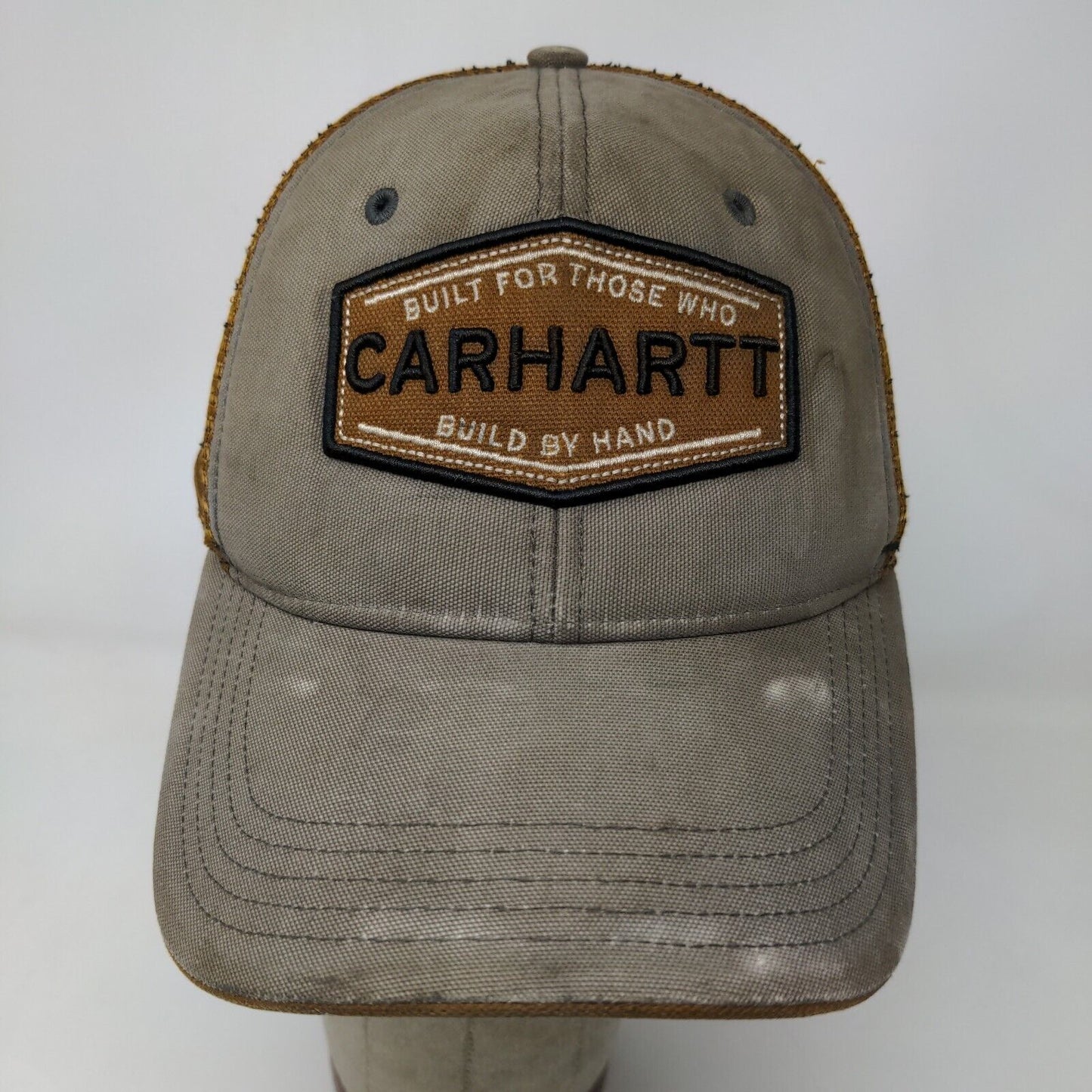 Carhartt Men's Snapback Mesh Back Hat Embroidered Logo Brown Gray Distressed