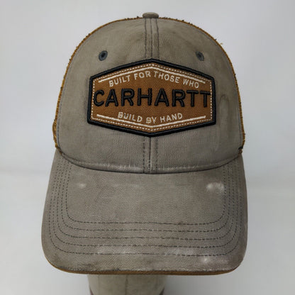 Carhartt Men's Snapback Mesh Back Hat Embroidered Logo Brown Gray Distressed