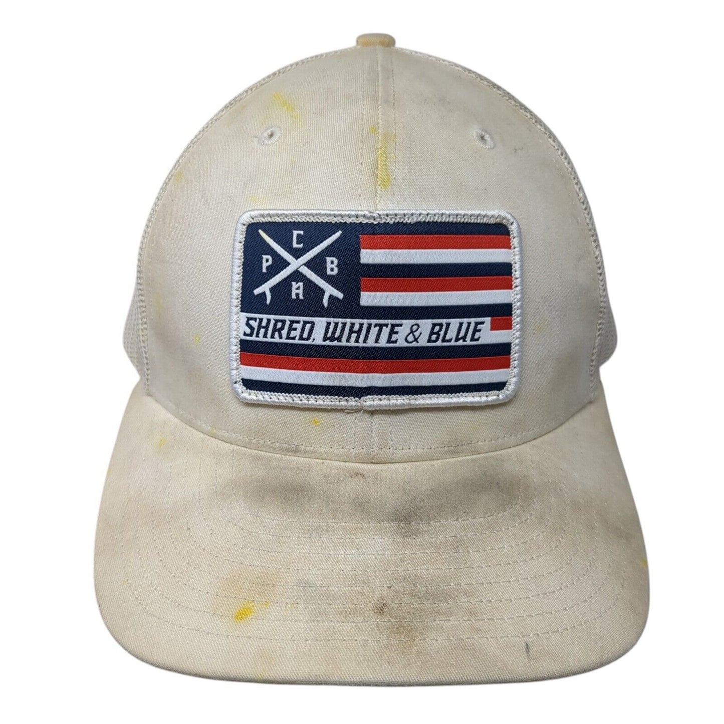 Shred White & Blue Patch Snapback Mesh Back Trucker Hat White One Size