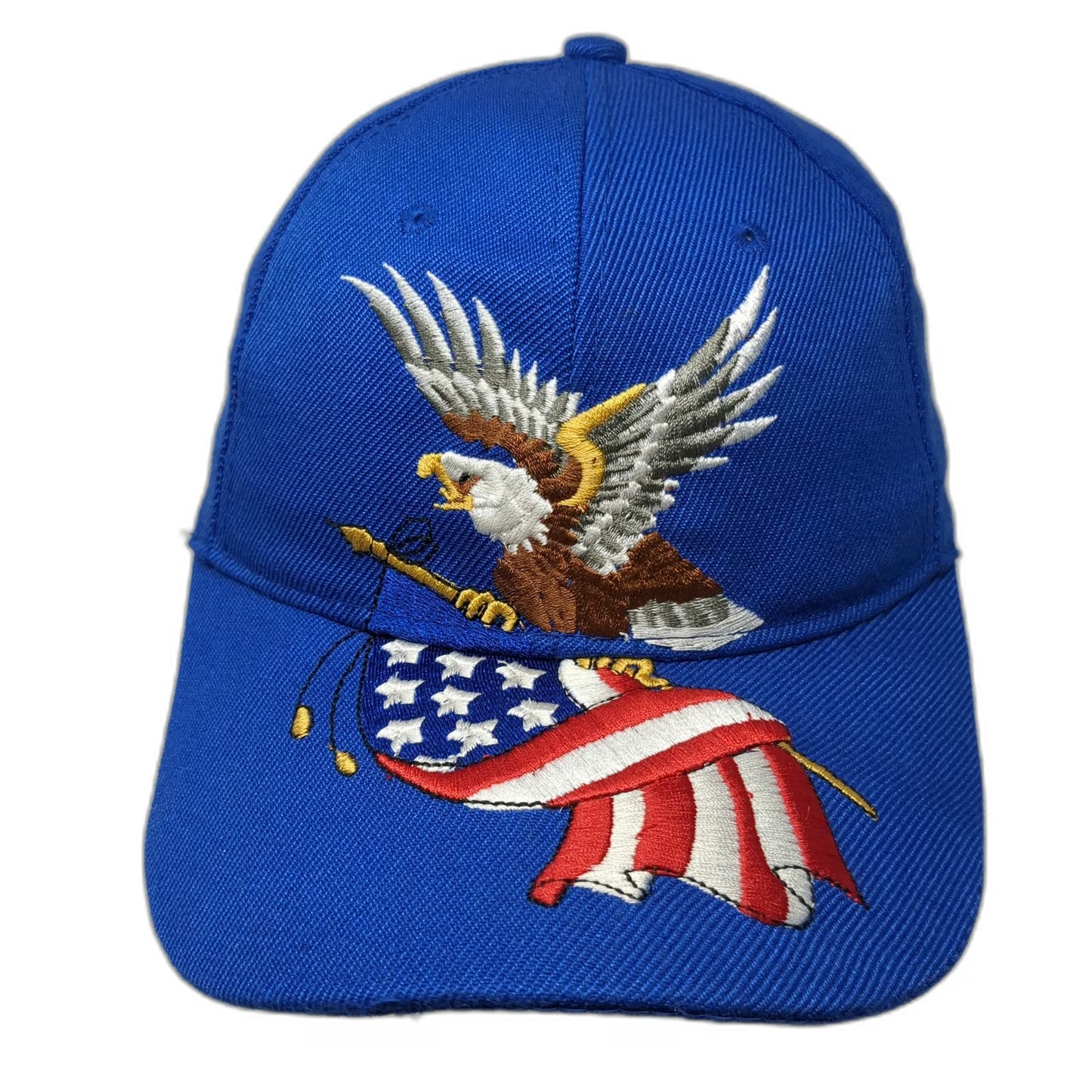Baseball Cap Blue One Size Embroidered Eagle American Flag Strapback Acrylic Hat