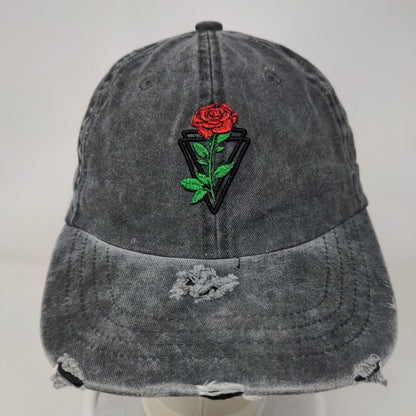 Red Rose Slideback Hat Gray One Size Embroidered Adjustable 6 Panel