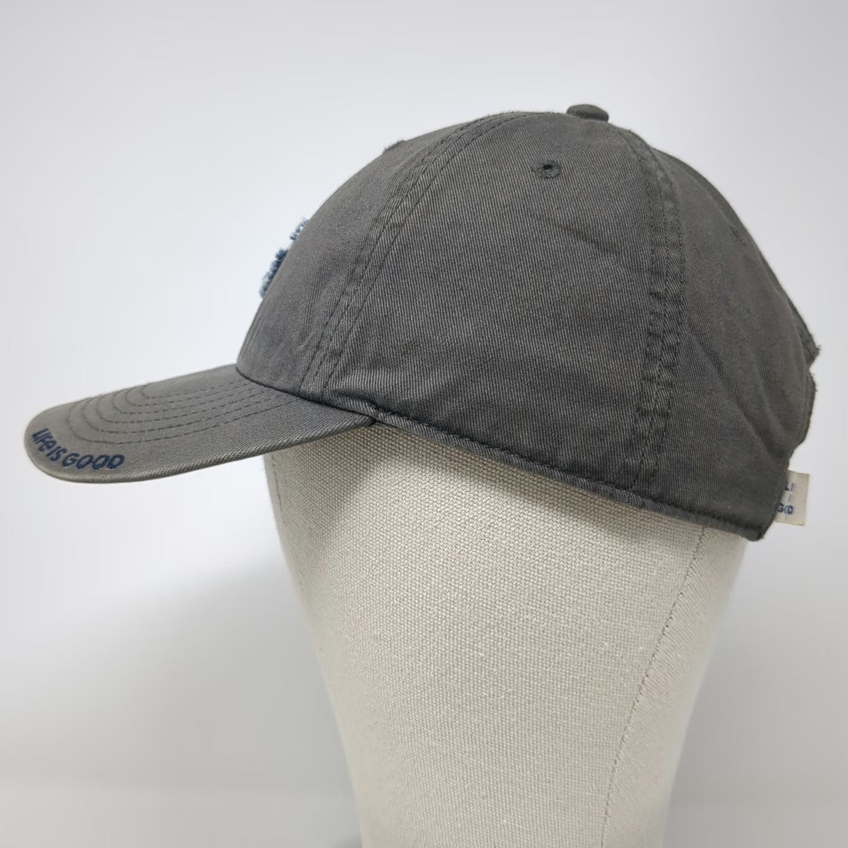 Life is Good Baseball Cap Gray One Size Slideback Blue Heart Patch Cotton Hat