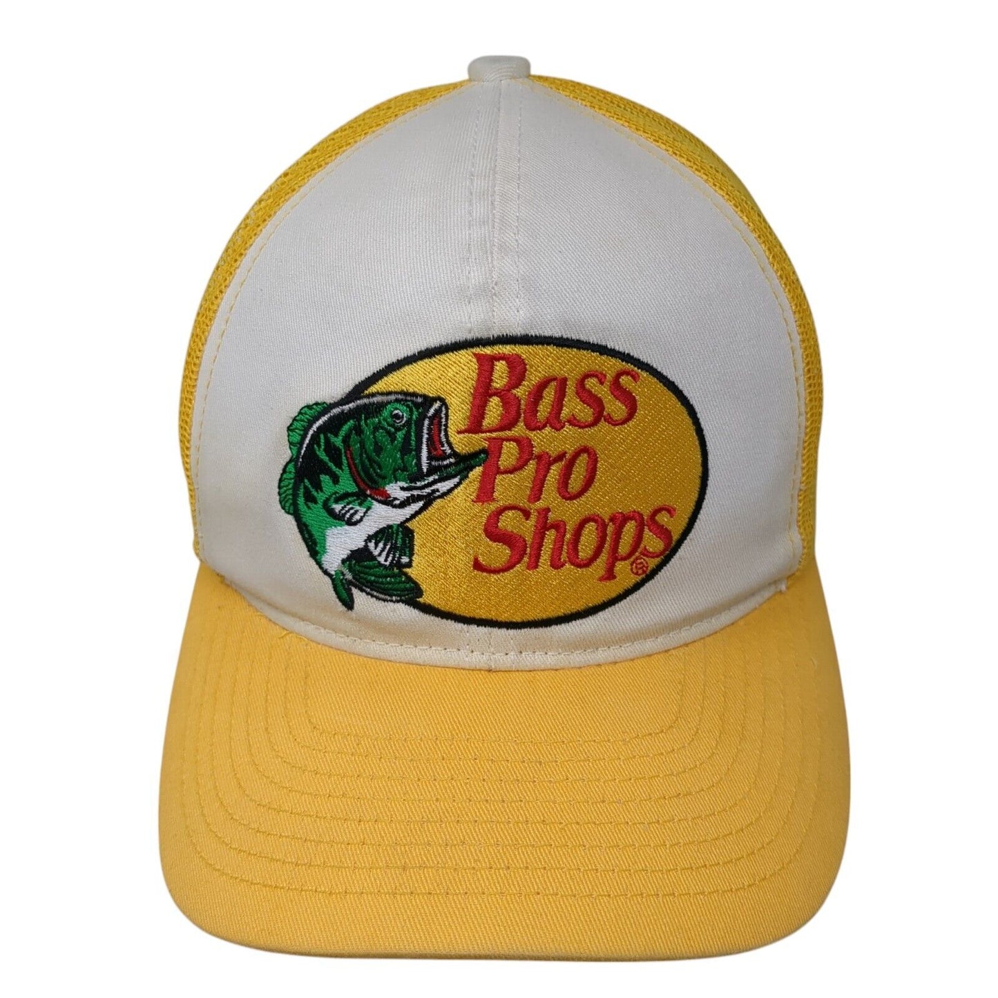 Bass Pro Shops Snapback Trucker Hat Yellow OS Adjustable Mesh Back Gone Fishing