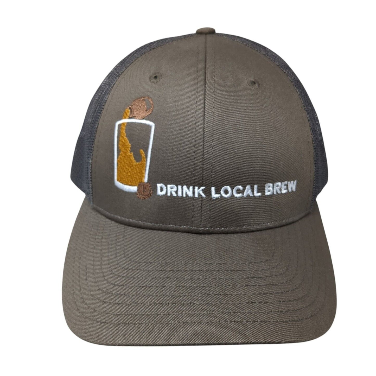 Drink Local Brew Snapback Trucker Hat Brown M/L Embroidered Richardson