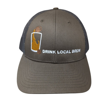 Drink Local Brew Snapback Trucker Hat Brown M/L Embroidered Richardson